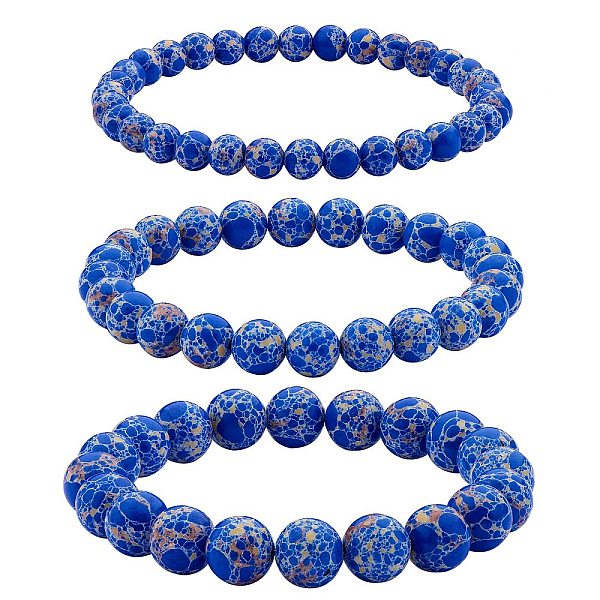 

PandaHall 3Pcs 3 Size Synthetic Imperial Jasper Round Beaded Stretch Bracelets Set, Gemstone Jewelry for Women, Marine Blue, Inner Diameter...