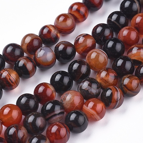 

PandaHall Natural Striped Agate/Banded Agate Beads Strands, Dyed & Heated, Round, Coconut Brown, 8mm, Hole: 1.4mm, about 50pcs/strand, 15.75...