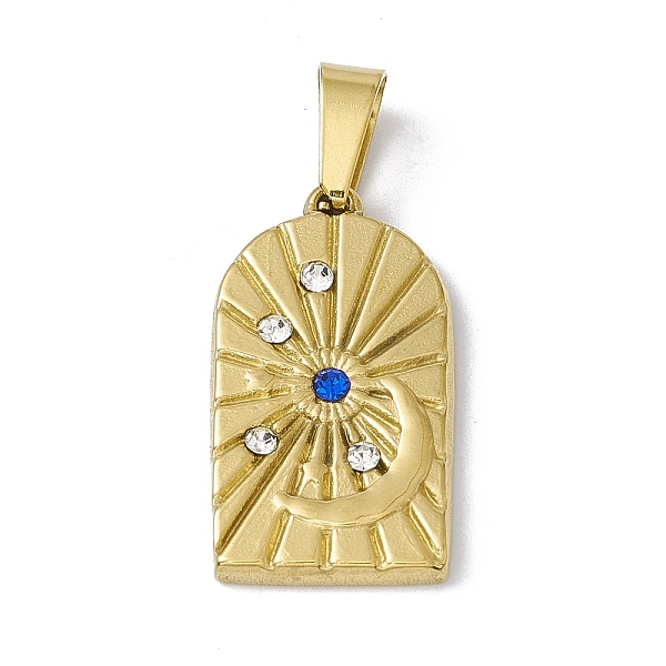 

PandaHall Vacuum Plating 304 Stainless Steel Pendants, with Rhinestone, Arch with Sun & Moon, Golden, 19x11x2mm, Hole: 5.5x2.5mm Stainless..., Blue