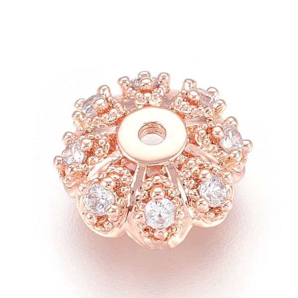 Multi-Petal Brass Micro Pave Cubic Zirconia Fancy Bead Caps