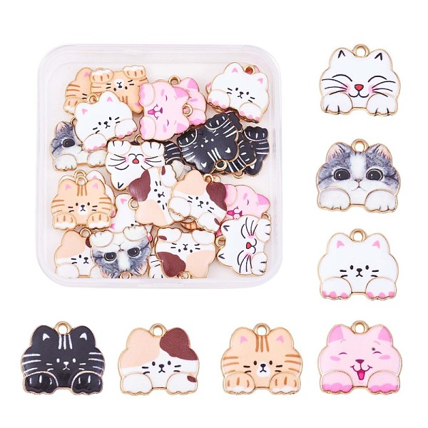 PandaHall 35 Pieces Cat Enamel Charm Pendant Alloy Enamel Animal Charm Mixed Color for Jewelry Necklace Bracelet Earring Making Crafts...