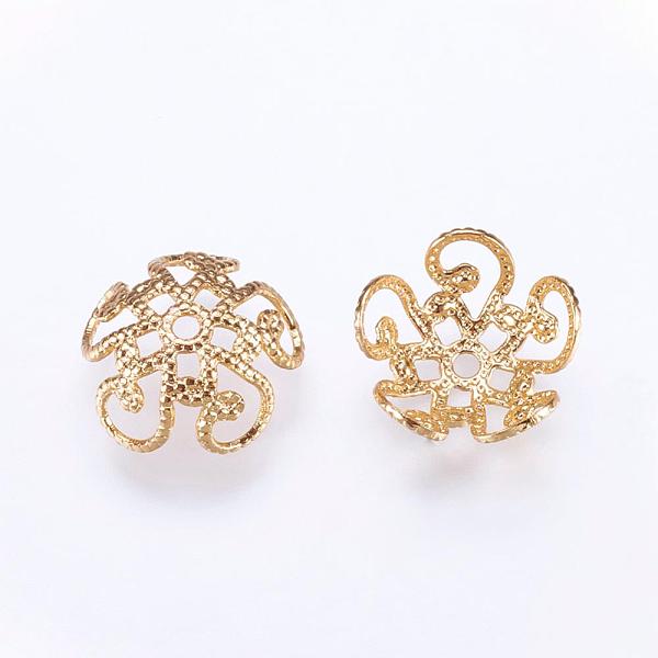 

PandaHall Long-Lasting Plated Brass Bead Caps, 5-Petal, Real 24K Gold Plated, 10x4mm, Hole: 1mm Brass