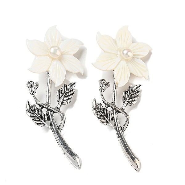 

PandaHall Freshwater Shell Flower Alloy Brooch, with Freshwater Pearls, Antique Silver, Linen, 73.5x30x8mm Shell Flower Brown