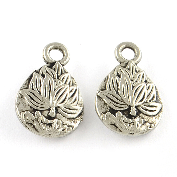 

PandaHall Tibetan Style Zinc Alloy Lotus Charms, Antique Silver, 15x9.5x3.5mm, Hole: 2mm Alloy Flower