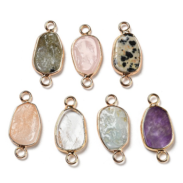 

PandaHall Natural Mixed Stone Connector Charms, Oval Links with Golden Plated Brass Frame, 24~24.5x10.5~11.5x2.5~3mm, Hole: 2.2mm Mixed...
