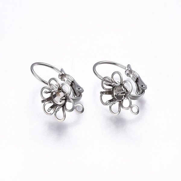 

PandaHall 304 Stainless Steel Leverback Earring Findings, with Loop, Flower, Stainless Steel Color, Tray: 5mm , 22x11x12mm, Hole: 1.5mm, Pin...