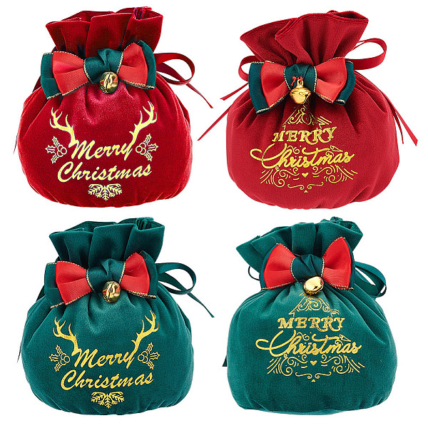 Benecreat 4 個 4 スタイル クリスマス ベルベット キャンディー アップル バッグ