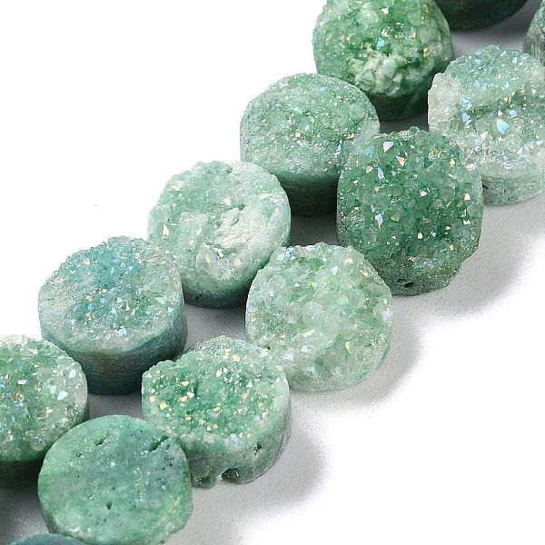 

PandaHall Electroplated Natural Druzy Agate Beads Strands, Dyed, Flat Round, Rainbow Plated, 10x10x4~7mm, Hole: 1mm, about 20pcs/strand...