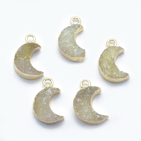 

PandaHall Natural Quartz Pendants, with Golden Tone Brass Findings, Moon, Dyed, Light Khaki, 15~16x8.5~10x5~6mm, Hole: 2mm Quartz Moon