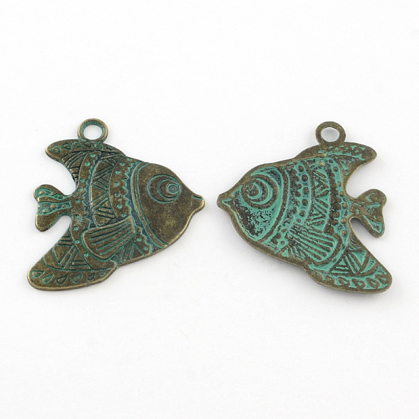

PandaHall Zinc Alloy Pendants, Cadmium Free & Lead Free, Fish, Antique Bronze & Green Patina, 33x29x2mm, Hole: 3mm Alloy Fish