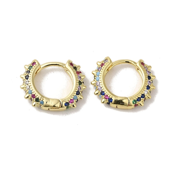 

PandaHall Rack Plating Brass Micro Pave Cubic Zirconia Huggie Hoop Earrings for Women, Real 18K Gold Plated, Colorful, 13.5x3.5mm Cubic...