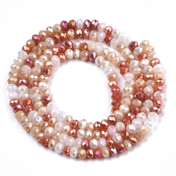 

PandaHall Electroplate Glass Beads Strands, AB Color Plated, Faceted, Rondelle, Coral, 3x2.5mm, Hole: 0.7mm, about 188~190pcs/16.93..., Red