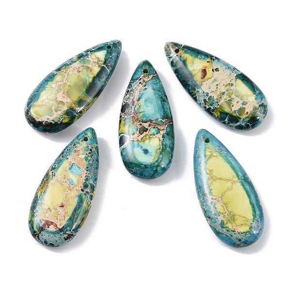 

PandaHall Dyed Synthetic Imperial Jasper Pendants, Teardrop Charms, Light Khaki, 35x15x6mm, Hole: 1.2mm Imperial Jasper Teardrop