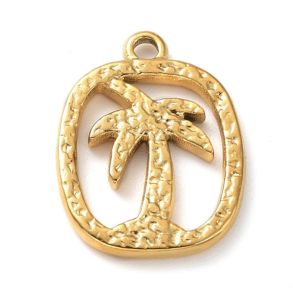 

PandaHall Ion Plating(IP) 304 Stainless Steel Pendants, Oval with Coconut Tree Charm, Real 18K Gold Plated, 18.5x14x2mm, Hole: 1.6mm 304...