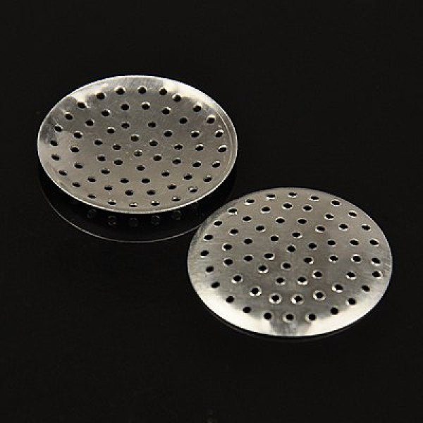 

PandaHall Aluminum Finger Ring/Brooch Sieve Findings, Perforated Disc Settings, Platinum, about 28mm in diameter, 2mm thick, hole: 1mm...