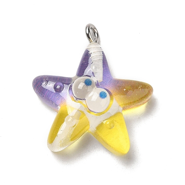 

PandaHall Ocean Theme Transparent Resin Cartoon Pendants, Sea Animal Charms with Platinum Tone Iron Loops, Starfish, 25x22x8.5mm, Hole: 2mm..., Yellow
