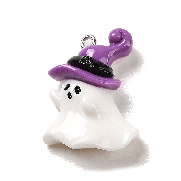 

PandaHall Opaque Resin Pendants, Halloween Charms with Platinum Tone Alloy Loops, White, Ghost with Witch Hat, 30x21x8.5mm, Hole: 1.5mm...