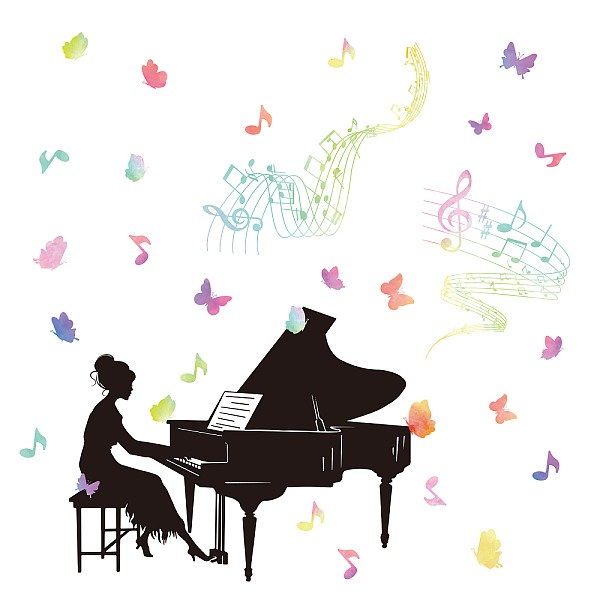 PandaHall SUPERDANT Piano Girl Wall Decals Butterfly Wall Murals Music Note Self-Adhesive Wall Stickers Peel and Stick Wall Art DIY Decor...