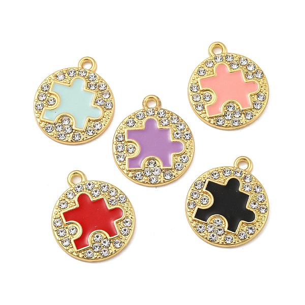 

PandaHall Alloy Enamel Pendants, with Rhinestone, Long-Lasting Plated, Flat Round with Puzzle Charm, Mixed Color, 19.5x16.5x2mm, Hole: 1.6mm..., Multicolor