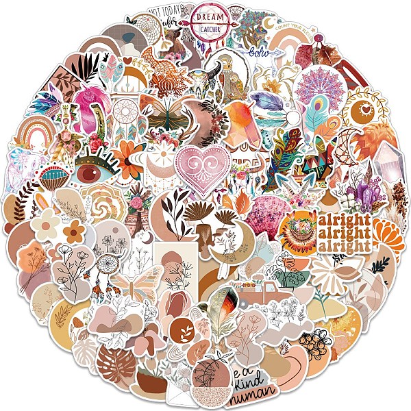 

PandaHall 100Pcs Bohemia Style Waterproof PVC Plastic Sticker Labels, Self-adhesive Decals, for Card-Making, Scrapbooking, Diary, Planner...