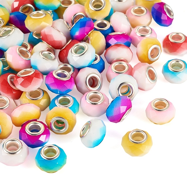 

PandaHall 70Pcs 7 Colors Glass European Beads, Large Hole Beads, with Silver Tone Brass Double Cores, Faceted Rondelle, Mixed Color, 14x9mm..., Multicolor
