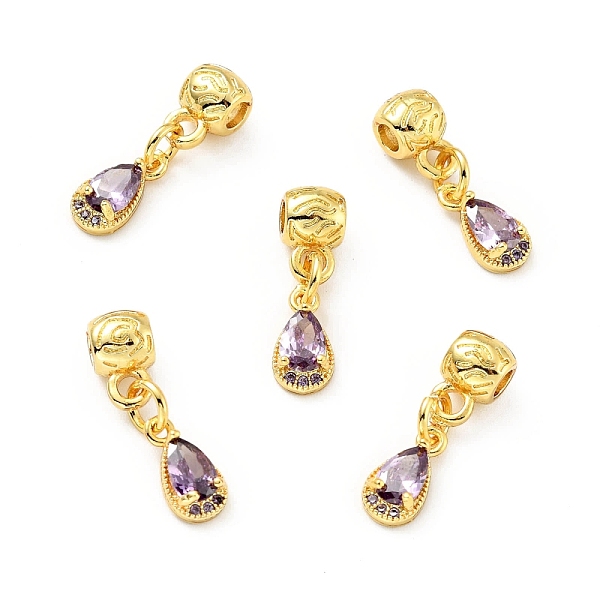 

PandaHall Rack Plating Brass Micro Pave Cubic Zirconia Pendants, Cadmium Free & Lead Free, Long-Lasting Plated, Teardrop, Golden, 21~22mm..., Purple