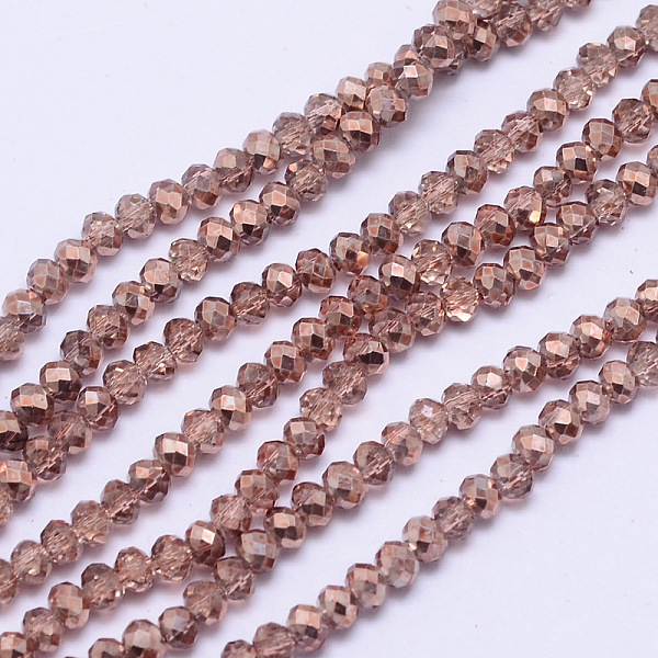 

PandaHall Faceted Rondelle Transparent Painted Glass Beads Strands, Dark Salmon, 4x3mm, Hole: 1mm, about 125pcs/strand, 15 inch Glass...