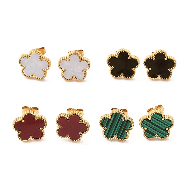 

PandaHall Flower Golden 304 Stainless Steel Stud Earrings, with Resin, Mixed Color, 13x13mm Resin Flower Multicolor