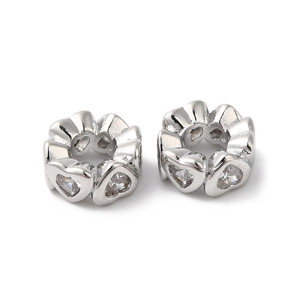 

PandaHall Brass Micro Pave Cubic Zirconia European Beads, Large Hole Beads, Ring & Heart, Real Platinum Plated, 10x4.5mm, Hole: 5mm..., Clear