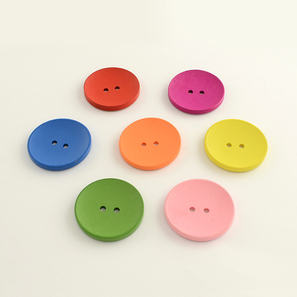 

PandaHall 2-Hole Flat Round Wooden Buttons, Dyed, Mixed Color, 25x5mm, Hole: 3mm, about 355pcs/500g Wood Flat Round Multicolor