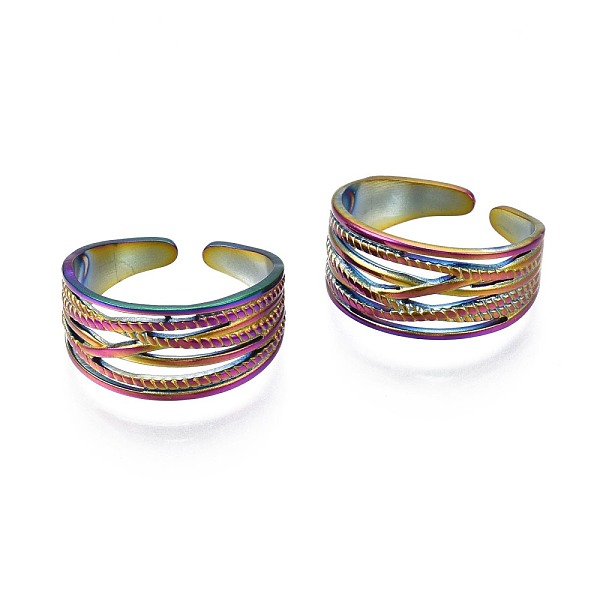 

PandaHall 304 Stainless Steel Chunky Wide Cuff Ring, Rainbow Color Open Ring for Women, US Size 9 1/2(19.3mm) 304 Stainless Steel