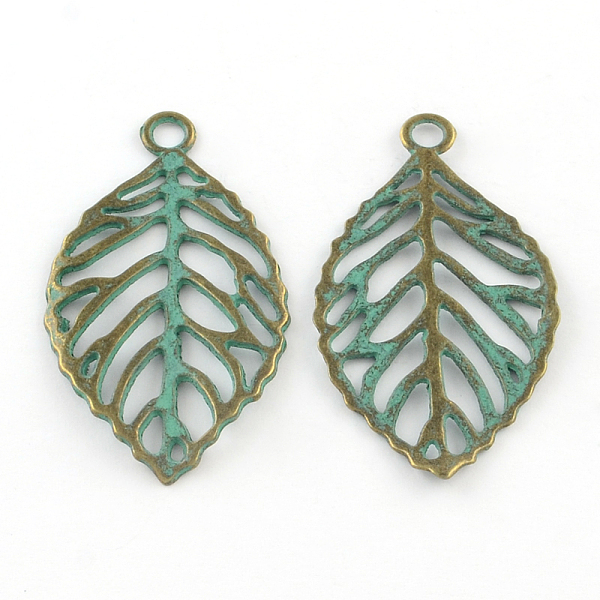 

PandaHall Zinc Alloy Pendants, Cadmium Free & Lead Free, Leaf, Antique Bronze & Green Patina, 49x27x2mm, Hole: 3.5mm Alloy Leaf