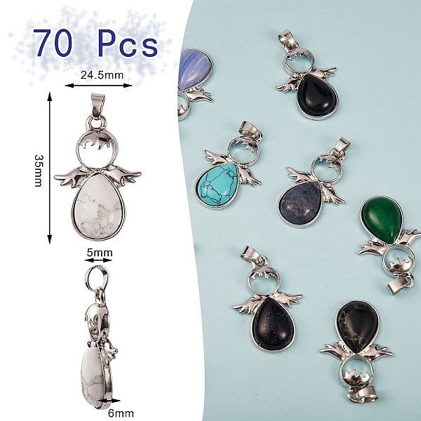 

PandaHall 10Pcs 10 Color Natural & Synthetic Gemstone Pendants, with Platinum Tone Alloy Findings, Angel, 35x24.5x6mm, Hole: 6x5mm Mixed...