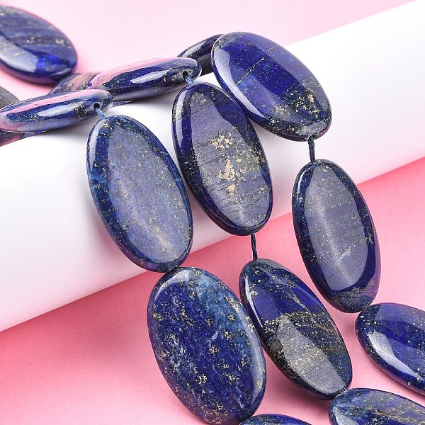 

PandaHall Natural Lapis Lazuli Beads Strands, Flat Oval, 40~40.5x25x8~9mm, Hole: 1mm, about 10pcs/strand, 15.75''(40cm) Lapis Lazuli Oval
