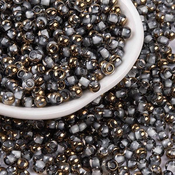 

PandaHall Glass Seed Beads, Inside Colours, Half Gilded Plated, Round, WhiteSmoke, 4x3mm, Hole: 1.2mm, 6428pcs/pound Glass White