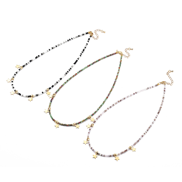 

PandaHall Star Pendant Necklaces, with Brass Cube Beads, Glass Beads, 304 Stainless Steel Charm and Lobster Claw Clasps, Golden, Mixed Color..., Multicolor