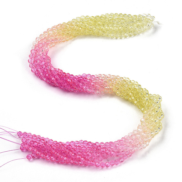 

PandaHall Transparent Glass Beads Strands, Segmented Multi-color Beads, Faceted(32 Facets), Round, Colorful, 4mm, Hole: 0.8mm, about..., Pink