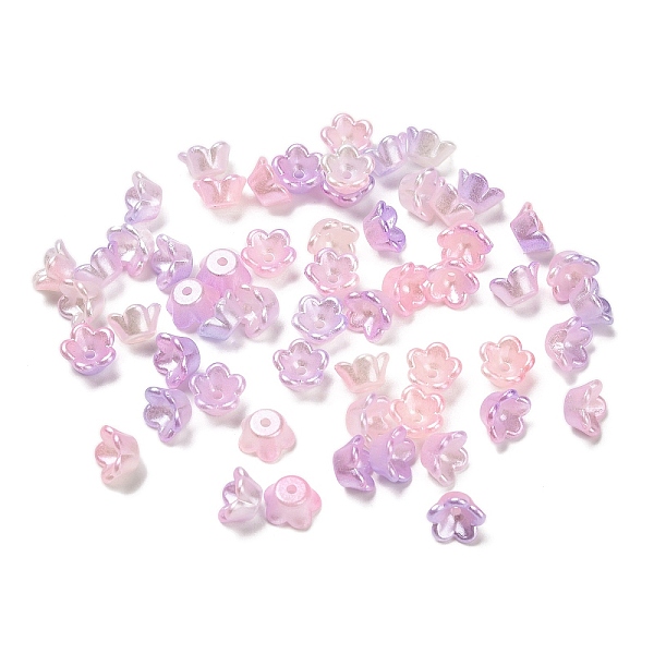 ABS Plastic Bead Caps, Flower, Pink, 8x8x4mm, Hole: 1.2mm