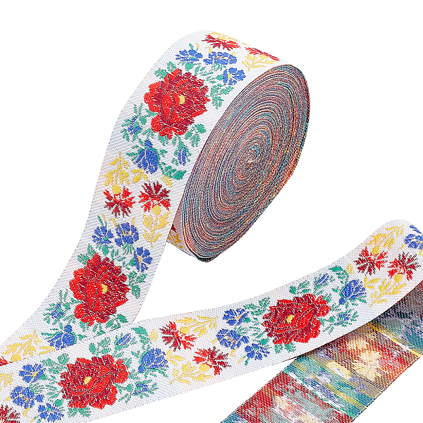 

PandaHall AHANDMAKER 10 Yards 1.3inch Fabric Embroidered Trim, Bohemian Jacquard Ribbon Vintage Floral Sewing Woven Trim Emobridered Woven...