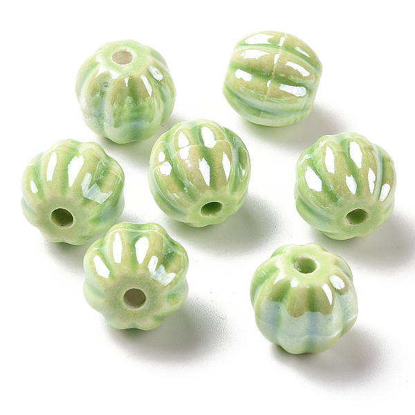

PandaHall Handmade Pearlized Porcelain Beads, Pearlized, Pumpkin, Yellow Green, 13x12mm, Hole: 2mm Porcelain Pumpkin