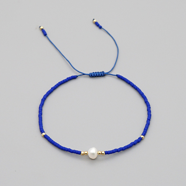 Bracciale regolabile da donna intrecciato con perline tubolari in vetro