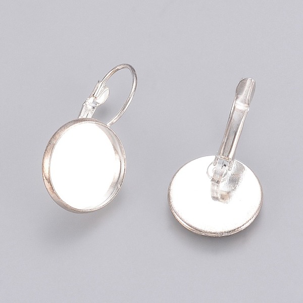 

PandaHall Brass Leverback Earring Findings, Lead Free and Cadmium Free, Silver Color Plated, 25~27x16mm, Tray: 14mm Brass