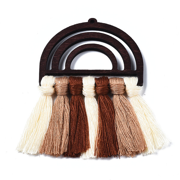 

PandaHall Polycotton(Polyester Cotton) Tassel Big Pendants, Unfinished Wood Semi Circle Earrings, for DIY Rainbow Macrame Earrings, Cornsilk..., Gold