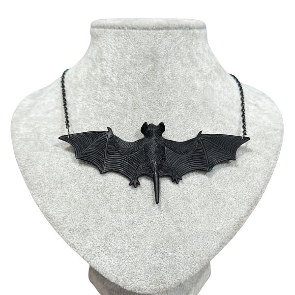 Rubber Bat Pendant Alloy Cable Chain Necklaces for Halloween