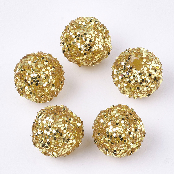

PandaHall Acrylic Beads, Glitter Beads,with Sequins/Paillette, Round, Goldenrod, 12x11mm, Hole: 2mm Acrylic Round Gold
