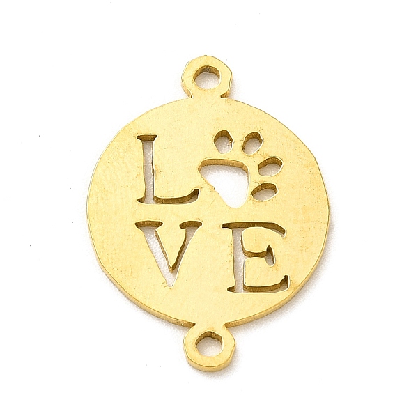 

PandaHall Ion Plating(IP) 201 Stainless Steel Connector Charms, Flat Round Links with Dog Claw & Word Love Pattern, Golden, 22x16x1mm, Hole...