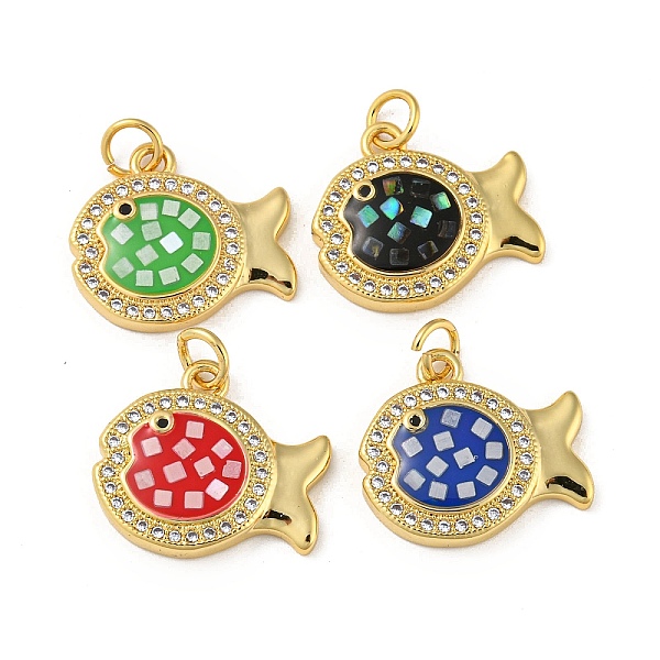 

PandaHall Brass Micro Pave Cubic Zirconia Pendants, with Enamel & Shell, with Jump Rings, Real 18K Gold Plated, Fish, Mixed Color..., Multicolor