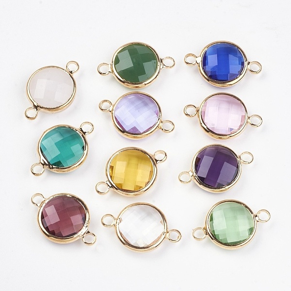 

PandaHall Brass Glass Links connectors, Faceted, Flat Round, Light Gold, Mixed Color, 12.5x19.5x4.5mm, Hole: 2mm Glass Flat Round Multicolor