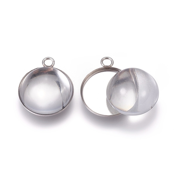 

PandaHall DIY Pendant Making, 304 Stainless Steel Pendant Cabochon Settings and Flat Round Glass Cabochons, Clear, Stainless Steel Color...