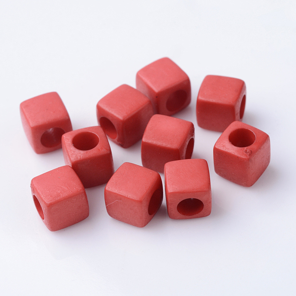 

PandaHall Solid Color Acrylic European Beads, Cube Large Hole Beads, FireBrick, 7x7x7mm, Hole: 4mm, about 1900pcs/500g Acrylic Cube Red